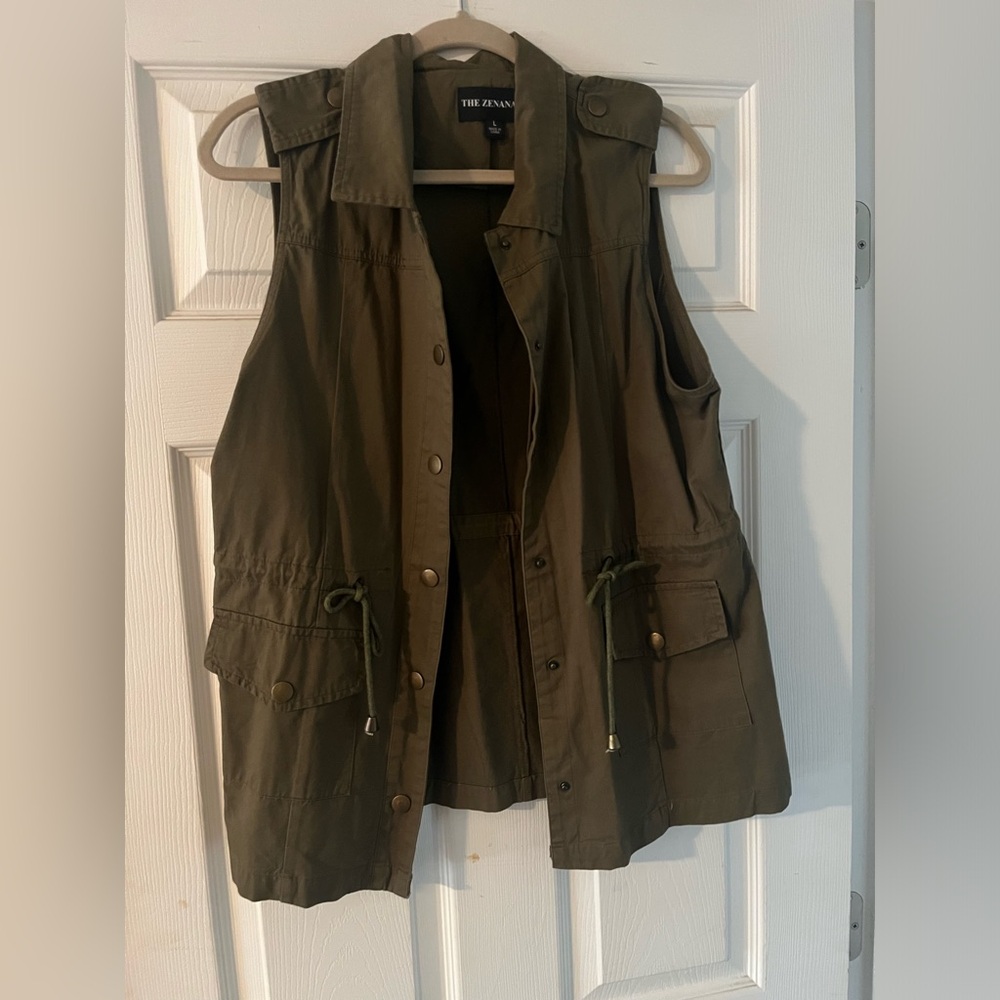 The Zenana Army Green Vest with brass button detail Size Large